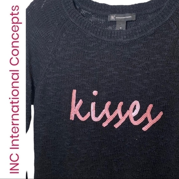 INC International Concepts Lightweight Graphic “Kisses” Sweater, Size Medium - Picture 4 of 6